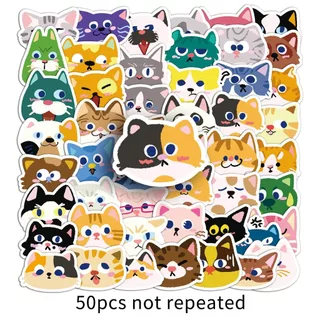 ตลก 50 ชิ้นแมวหัวสติกเกอร์กันน้ํา DIY สําหรับโทรศัพท์แล็ปท็อปรถสติกเกอร์ Creative Home Decal
