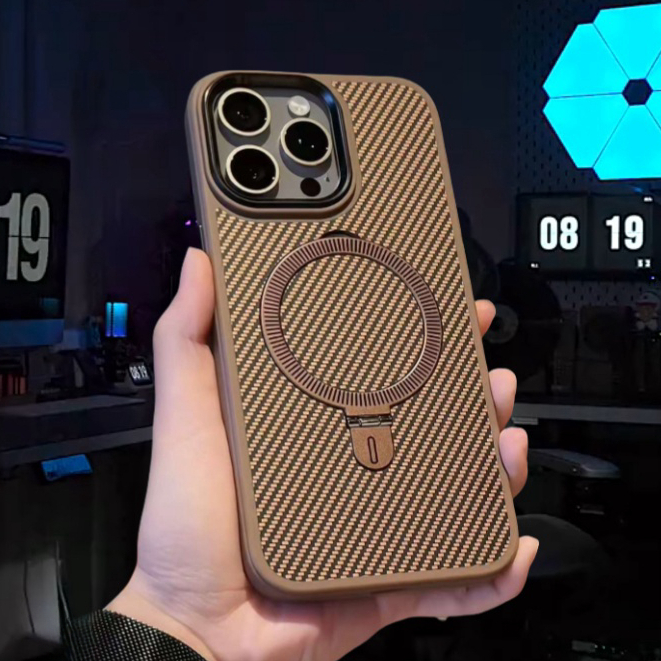 【Metal bracket/Carbon fiber texture/Acrylic hard case/Titanium Gold】เคส compatible for iphone 13 14 15 16 pro max case