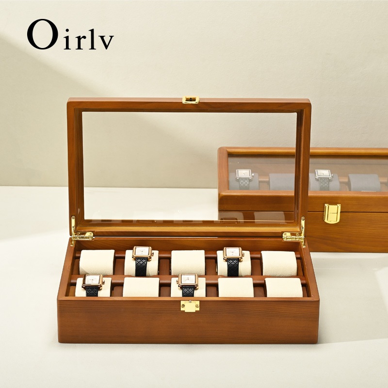 Oirlv 10 ช่องนาฬิกาไม้กล่องนาฬิกา Organizer นาฬิกากันฝุ่นสําหรับผู้ชายผู้หญิง X048
