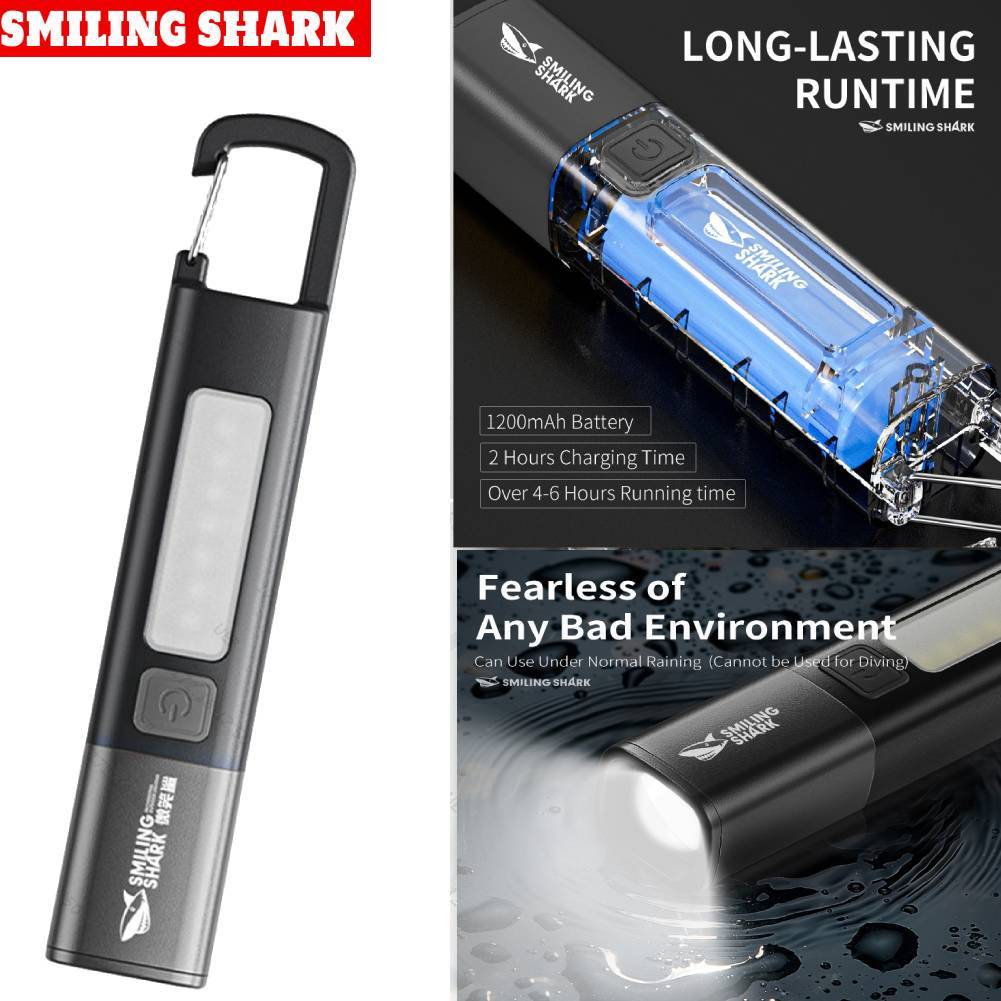 🚚ส่งจากกรุงเทพ Smiling Shark SD1023 ไฟฉาย LED XEP COB Super Bright Mini ขนาดเล็ก พวงกุญแจพกพา Type-C ชาร์จกลางแจ้ง แคมป์ปิ้ง ทริป ตกปลา