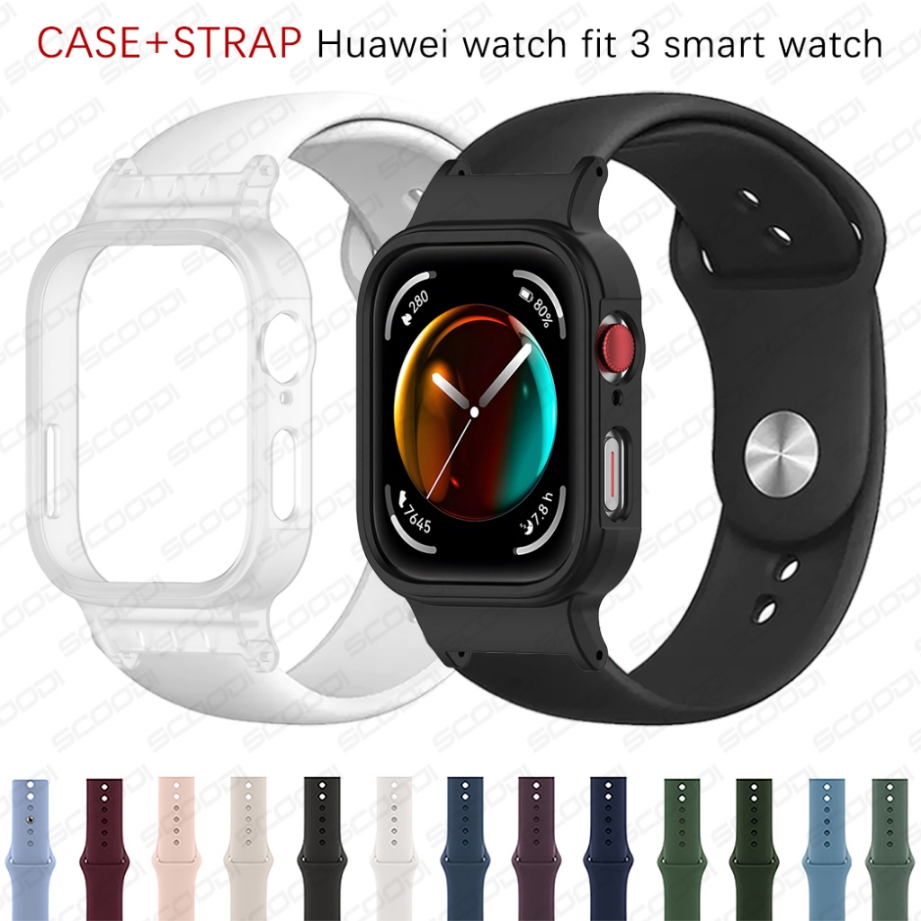 สายรัดพร้อมเคสป้องกันกระจกสําหรับ Huawei Watch fit 3 Smart Watch Band + ฝาครอบ