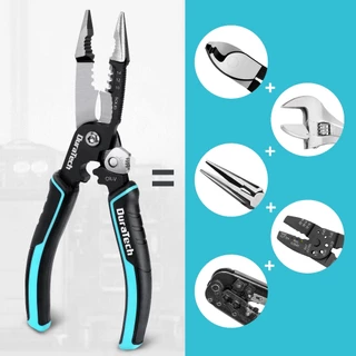 Duratech 5-in-1 Wire Stripper 8" Crimping Tool, Premium CR-V Construction, คีมจมูกเข็ม, คีมช่างไฟฟ้ามัลติฟังก์ชั่นสําหรับ Crimping, ตัด, ปอก, เฉือน