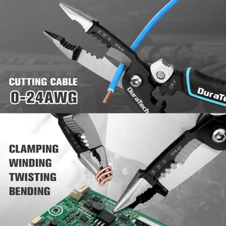 Duratech 5-in-1 Wire Stripper 8" Crimping Tool, Premium CR-V Construction, คีมจมูกเข็ม, คีมช่างไฟฟ้ามัลติฟังก์ชั่นสําหรับ Crimping, ตัด, ปอก, เฉือน
