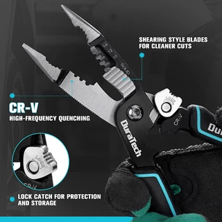 Duratech 5-in-1 Wire Stripper 8" Crimping Tool, Premium CR-V Construction, คีมจมูกเข็ม, คีมช่างไฟฟ้ามัลติฟังก์ชั่นสําหรับ Crimping, ตัด, ปอก, เฉือน