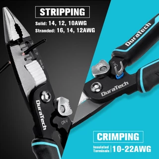 Duratech 5-in-1 Wire Stripper 8" Crimping Tool, Premium CR-V Construction, คีมจมูกเข็ม, คีมช่างไฟฟ้ามัลติฟังก์ชั่นสําหรับ Crimping, ตัด, ปอก, เฉือน