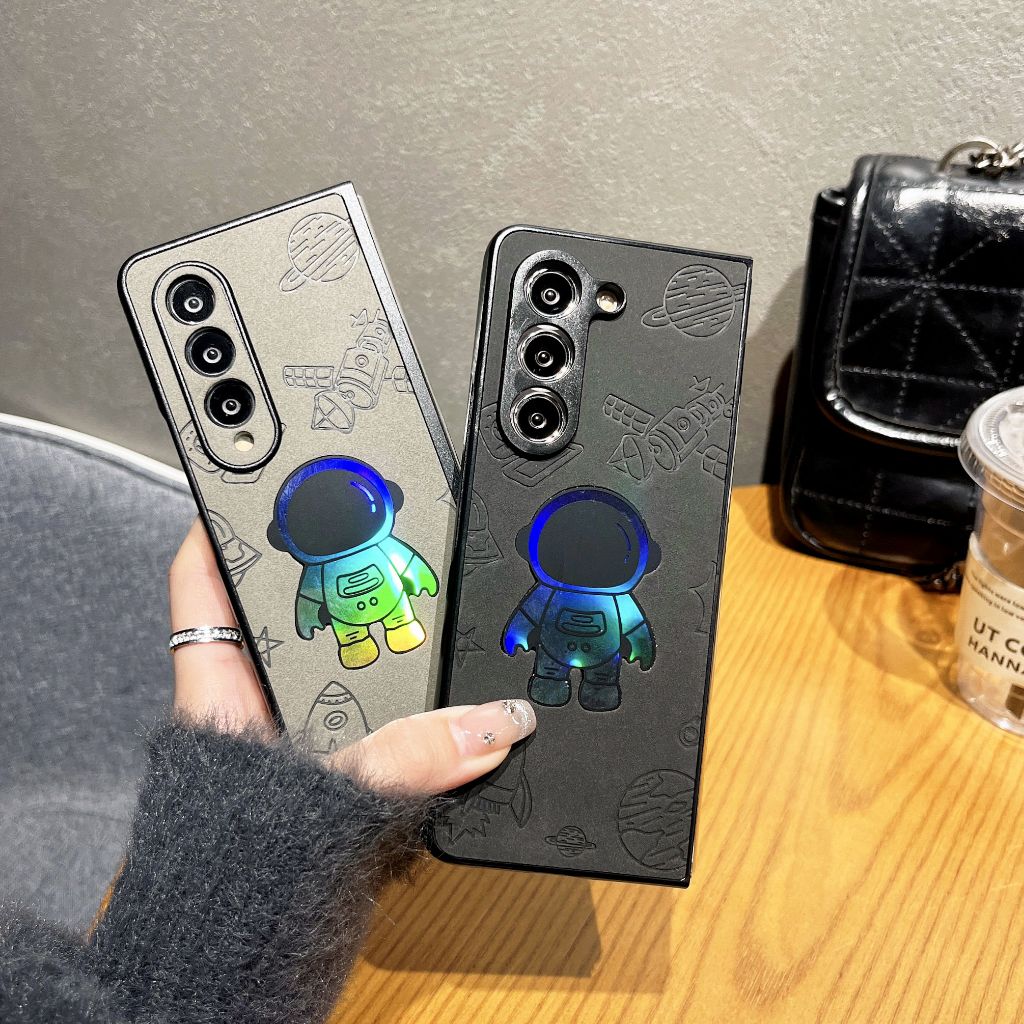 หนัง การไล่ระดับสี น่ารัก นักบินอวกาศ เคส Samsung Galaxy Z Fold 6 5 4 Case พลิกปก เคส