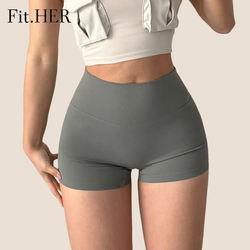 Fit.HER  กางเกงเลกกิ้งขาสั้น เอวสูง รัดรูป เหมาะกับการเล่นโยคะ ออกกําลังกาย วิ่ง ขี่จักรยาน เดินป่า ยิม ฟิตเนส กีฬา ฟิตเนส