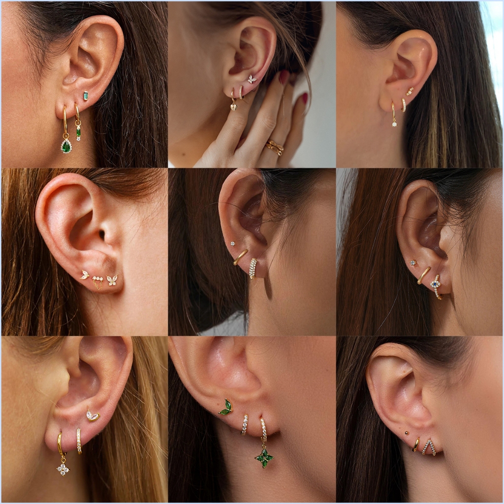 6 ชิ้นชุดต่างหู 18K Gold Drop Hoop ต่างหูผีเสื้อต่างหูแฟชั่นเครื่องประดับ
