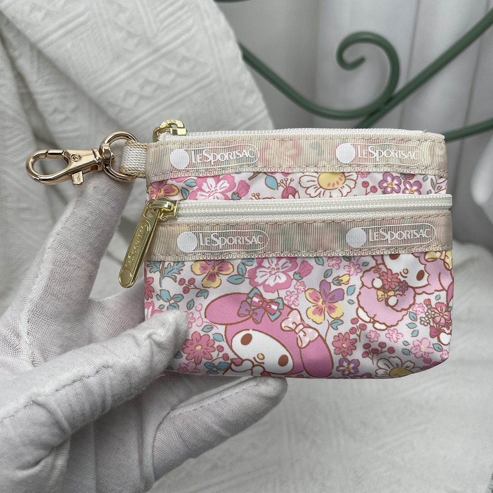 Lesportsac กระเป๋าใส่เหรียญ ใส่บัตร กุญแจ พิมพ์ลายการ์ตูน น่ารัก สองชั้น ขนาดเล็ก 3394