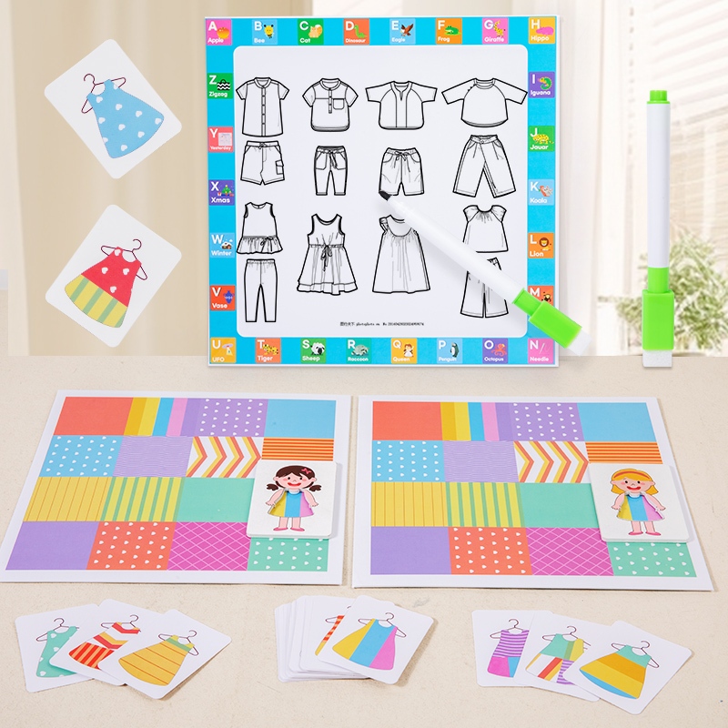 Logical Thinking เปลี่ยนเสื้อผ้าเกมกระดาน Montessori Matching Interactive ของเล่นเพื่อการศึกษา Fine Motor Puzzle Board สําหรับเด็ก
