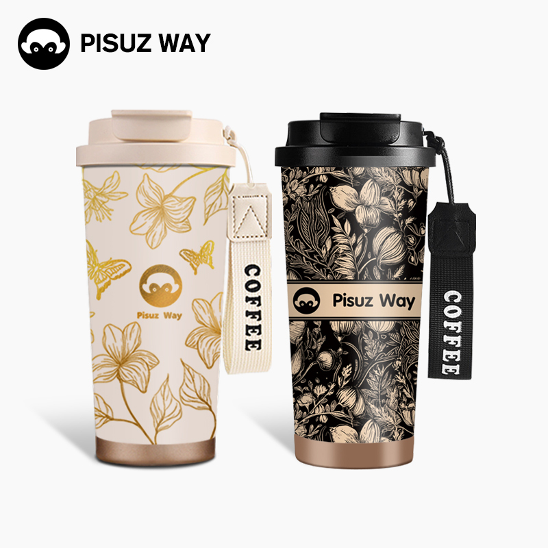PisuzWay DoubleDrinkขนาด530mlCoffeeCup316 สแตนเลสเคลือบเซรามิคขนาดพกพาเก็บความเย็นได้ร้อนได้ค่ะ