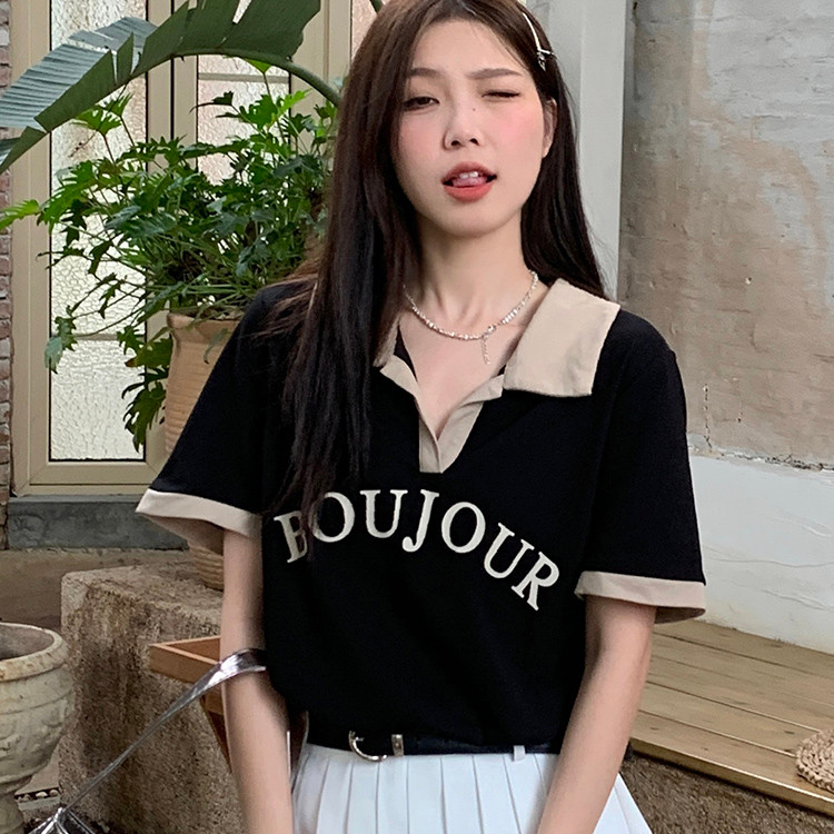ส่งไวจากไทย TAYCEN M-2XL ฝ้าย แขนสั้น เสื้อยืด ผู้หญิง คอวี เสื้อ เกาหลี เสื้อโปโล