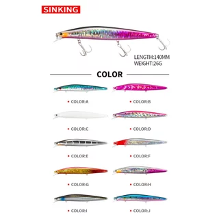 1 ชิ้น 140 มิลลิเมตร 26 กรัม Long Shot Sinking Minnow เหยื่อตกปลา Hard เหยื่อ
