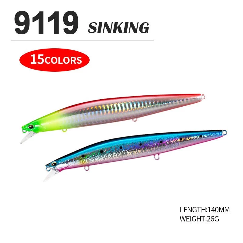 1 ชิ้น 140 มิลลิเมตร 26 กรัม Long Shot Sinking Minnow เหยื่อตกปลา Hard เหยื่อ