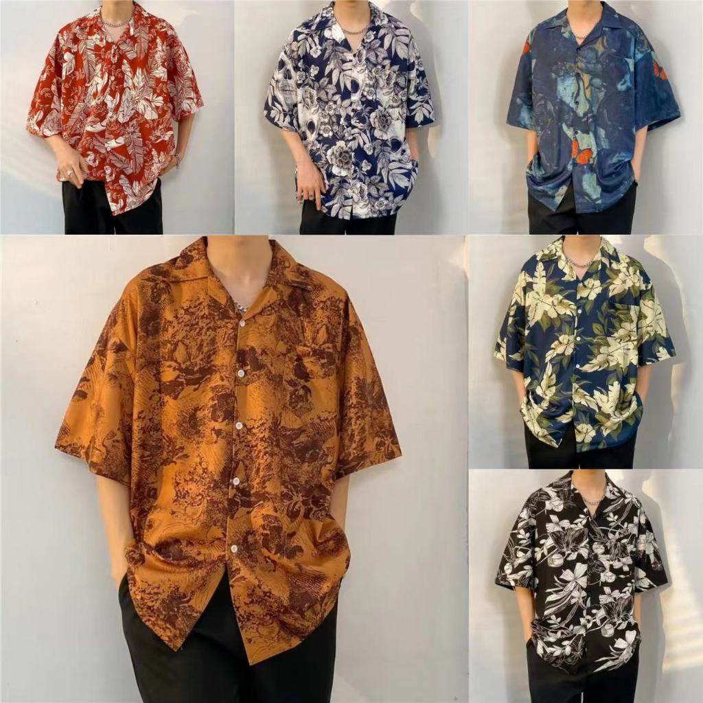 M-3XL เสื้อเชิ้ตผู้ชายแฟชั่นดอกไม้วินเทจฮาวายแขนสั้น เสื้อผู้ชาย M-3XL 100 แบบ รุ่น 1330 D71
