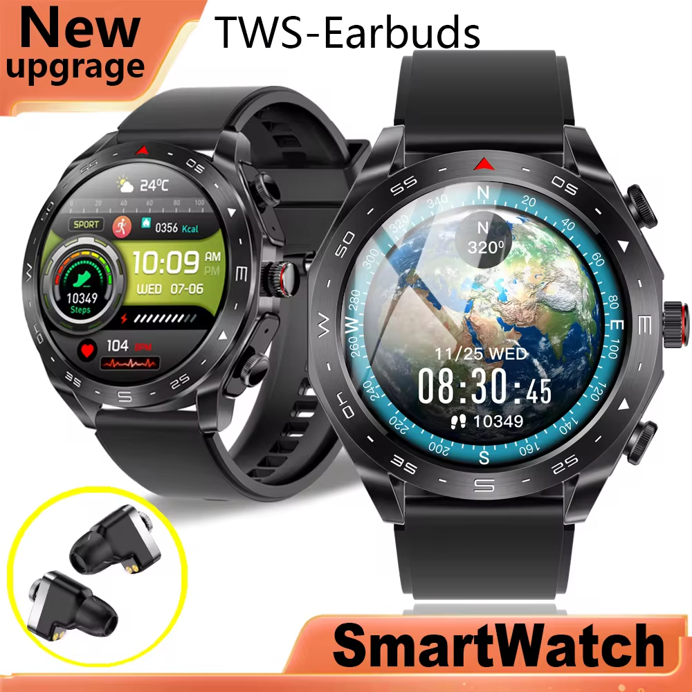 2024 ใหม่สมาร์ทนาฬิกา 2 ใน 1 พร้อมหูฟัง HIFI หูฟัง SmartWatch พร้อมลําโพง Tracker เพลง Heart Rate Monitor Man กีฬานาฬิกา