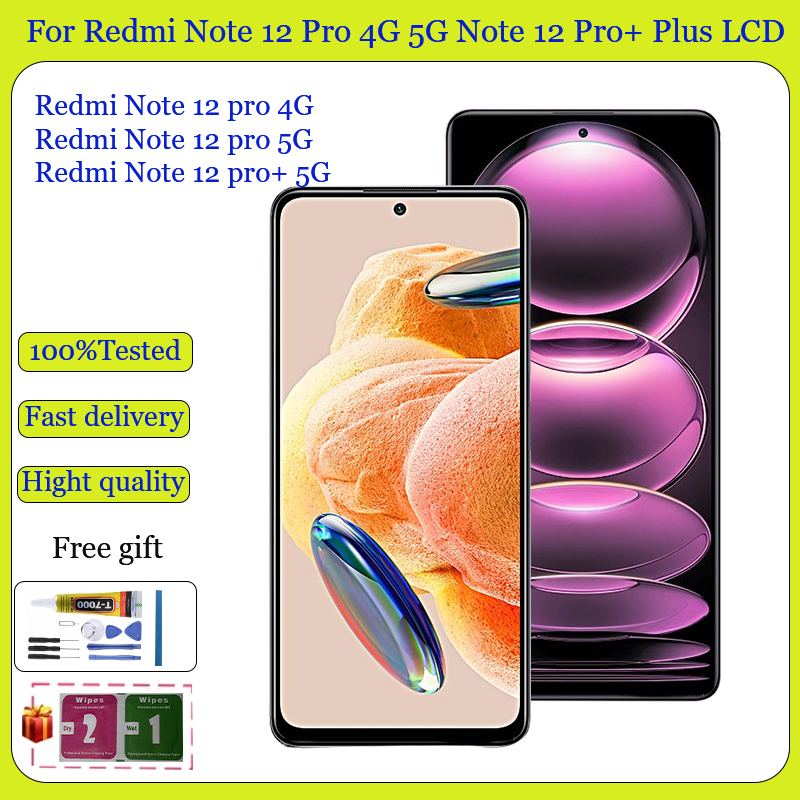 Original AMOLED Redmi Note 12 Pro 4G 5Gหมายเหตุ 12 Pro Plus 5GจอแสดงผลLCDหน้าจอสัมผัสเปลี่ยน