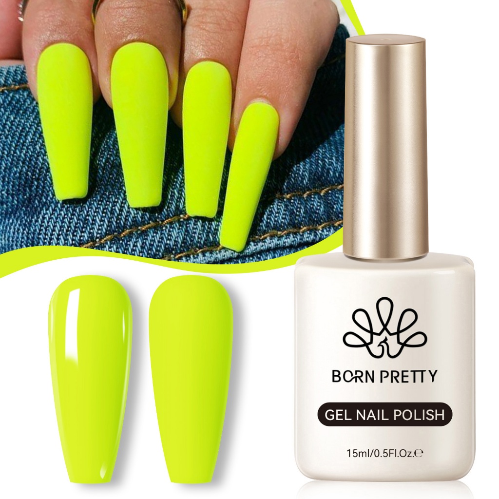 Born PRETTY Neon สีเหลืองสีเขียวเจล Polish Soak Off UV LED Nail Art Varnish
