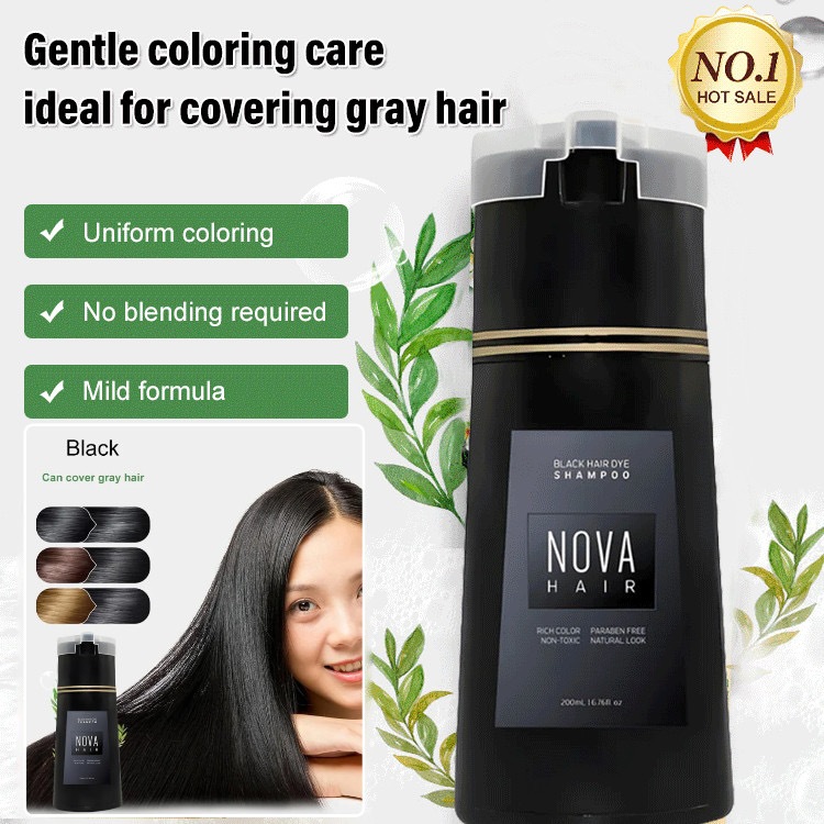 Nova Hair Dye Shampoo แชมพูสีผมอ่อนโยน ผมขาว Shampo ผมยาว Dying แชมพูสําหรับผู้ชายและผู้หญิง