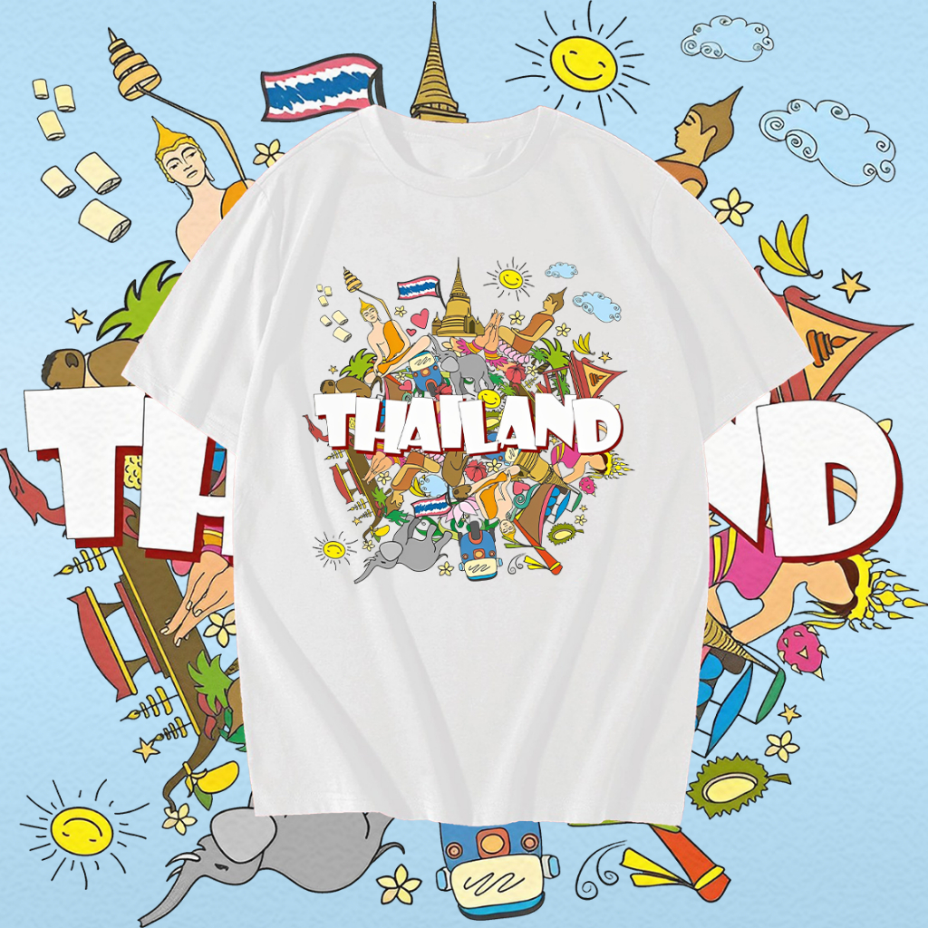 เสื้อที่ระลึก ของฝากจากไทย Thailand BANGKOK Souvenir T-Shirt ผ้าCotton 100%ใส่สบาย ไม่หด ไม่ย้ S-5XL