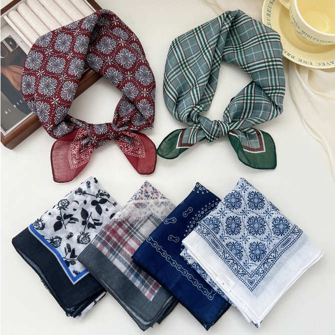 58 สดระบายอากาศผ้าพันคอสี่เหลี่ยมเล็กหญิงฤดูใบไม้ผลิฤดูร้อนศิลปะนุ่มตกแต่งญี่ปุ่นย้อนยุคทุกการแข่งขันผ้าฝ้ายผ้าลินินผ้าพันคอไหม