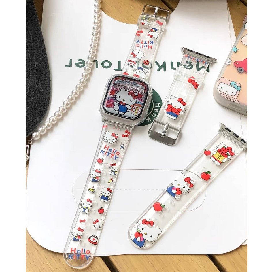 Apple น่ารัก Hello Kitty ลายสําหรับ Apple Watch Ultra 8 7 49มม 45มม 40มม 41มม 44มม IWatch Series SE 6 5 4 3 2 1 ซิลิโคน TPU อ่อนนุ่ม
