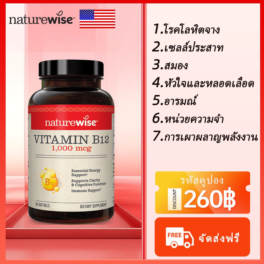 Naturewise 1000mcg วิตามิน B12 Methylcobalamin Neurlogical รักษาพลังงานมังสวิรัติ
