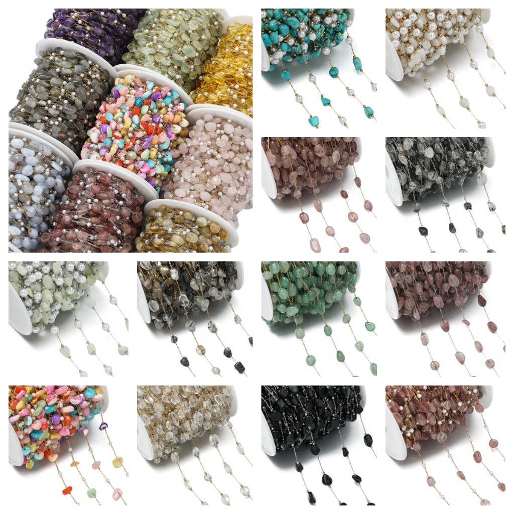 St. kunkka 1M โซ่สแตนเลส 6 มม.หินธรรมชาติรอบลูกปัด ABS สร้อยคอมุกสําหรับ DIY สร้อยข้อมือสร้อยคอทํา