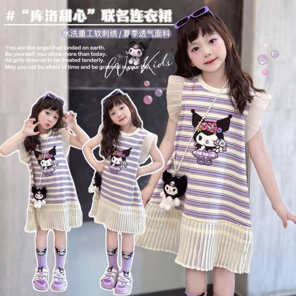 สต๊อกพร้อมการ์ตูนฤดูร้อนของเด็กผู้หญิงชุด Kuromi my melody แฟชั่นใหม่ชุดเจ้าหญิงสาว