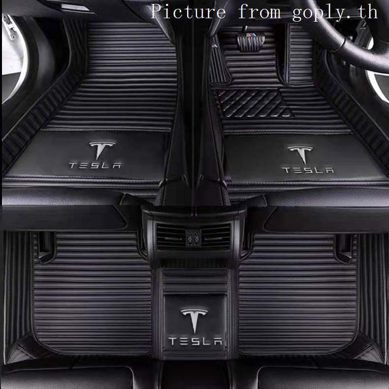 TESLA Model 3  ,Model 3 highland ,Model Y พรมปูพื้นรถยนต์ /ไดรฟ์ขวา /ดีไซน์ลายทาง/ พรมรถยนต์ /พอดี /พรมรถยนต์/หนัง ถาด