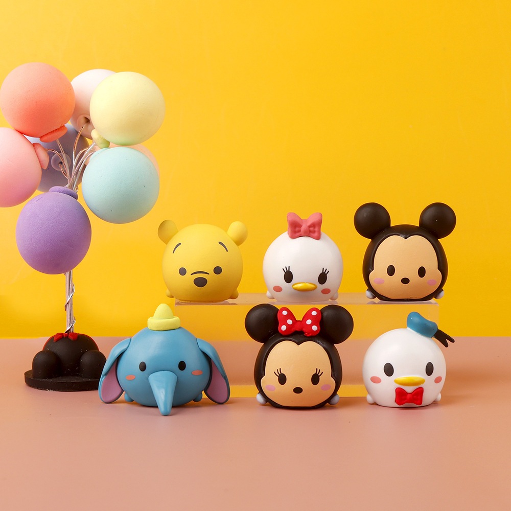 6 ชิ้น/เซ็ต 3.5 ซม. TSUM การ์ตูนอะนิเมะ Mickey Mouse Donald Duck Minnie Daisy Pooh Bear Dumbo รุ่น Q เค้กตกแต่ง PVC ตัวเลขการกระทําตุ๊กตาของเล่น