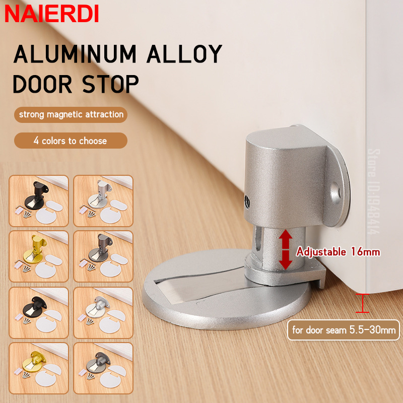 Naierdi แม่เหล็กประตูหยุดอลูมิเนียมปรับ Punch-ฟรีประตู Stopper Heavy Duty แม่เหล็กประตูผู้ถือ Anti Collisions