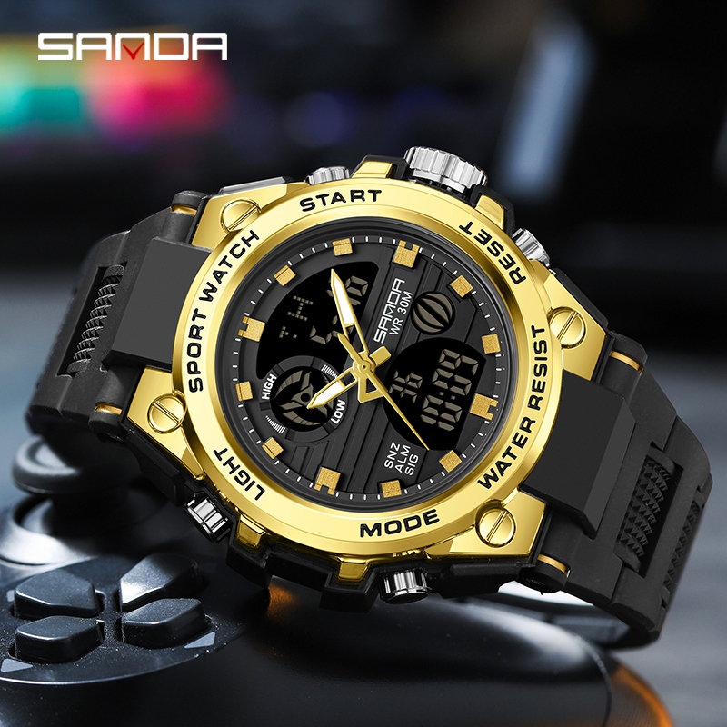 Sanda 739/in stock กันน้ํานาฬิกาผู้ชายกีฬานาฬิกาแฟชั่น LED Multi-Function นาฬิกาผู้ชาย