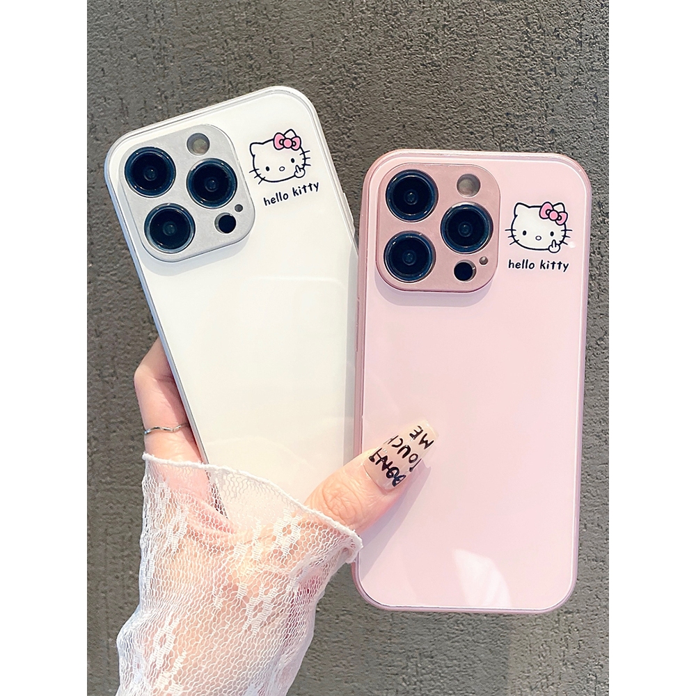 Iphone case iphone 11 12 13 14 15 plus Pro Max iphone X Xr Xs Max 7 8 6s plus ลาย Hello Kitten เคสกระจก กันฝุ่นและทนทาน