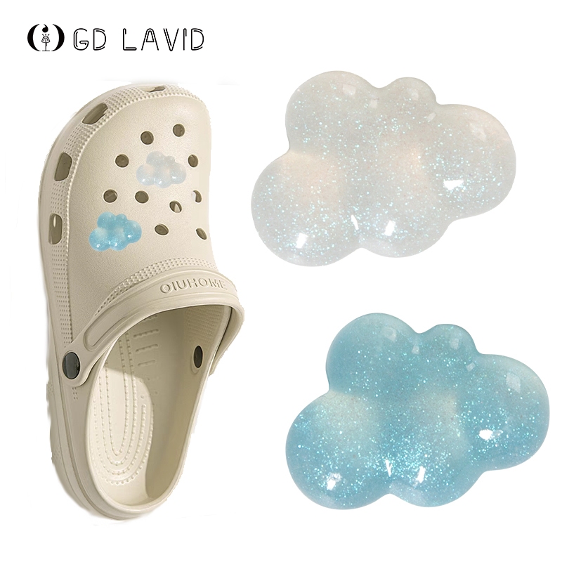Sparkling Cloud Jibz Croc รองเท้า Charms สีขาว Cloud เรซิ่นรองเท้าอุปกรณ์เสริม DIY เคสโทรศัพท์ Handmade กิ๊บติดผมขนาดเล็ก Patch Hole รองเท้าหัวเข็มขัดตกแต่ง