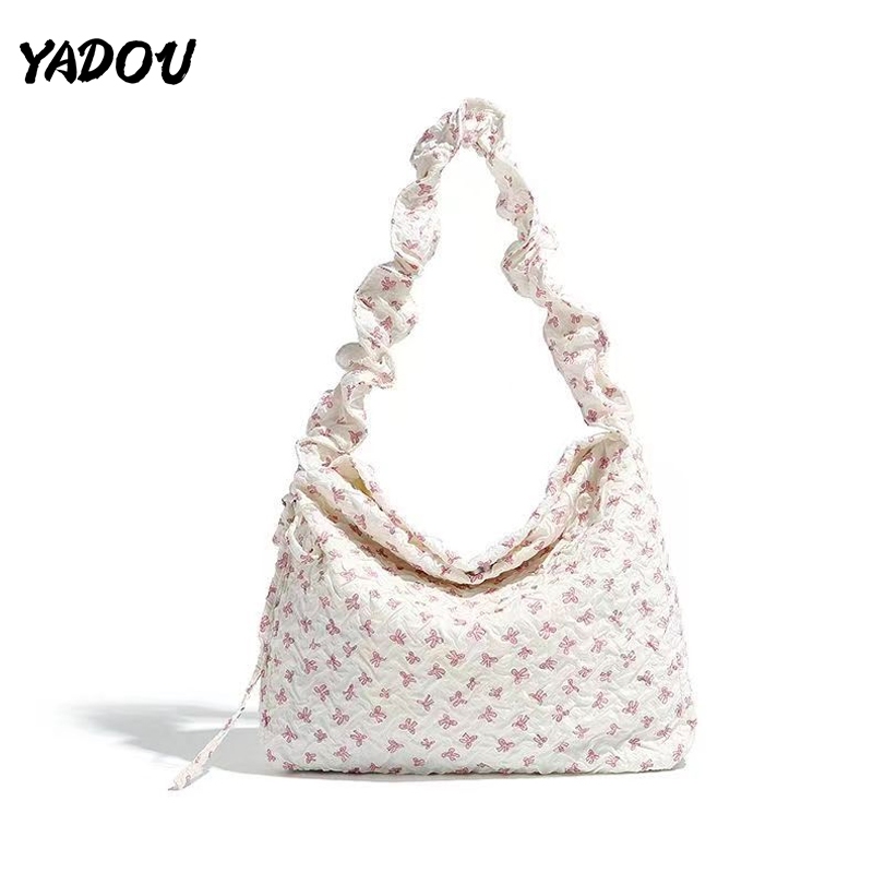 YADOU กระเป ๋ าผู ้ หญิงเมฆลายดอกไม ้ ความจุขนาดใหญ ่ สไตล ์ เกาหลีดีไซน ์ จีบช ่ องเดียวกระเป ๋ าสะพายข ้ าง