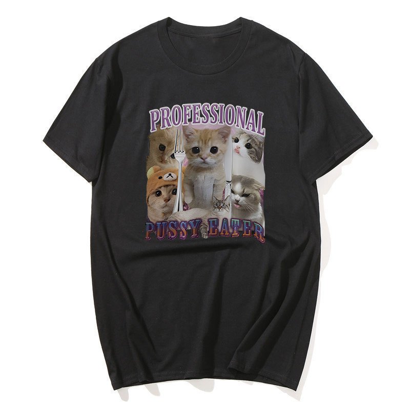 Professional Pussy Eater Funny Cat Lover T เสื้อผู้ชายแฟชั่น Vintage เสื้อยืดผ้าฝ้ายลําลองแขนสั้นขนา