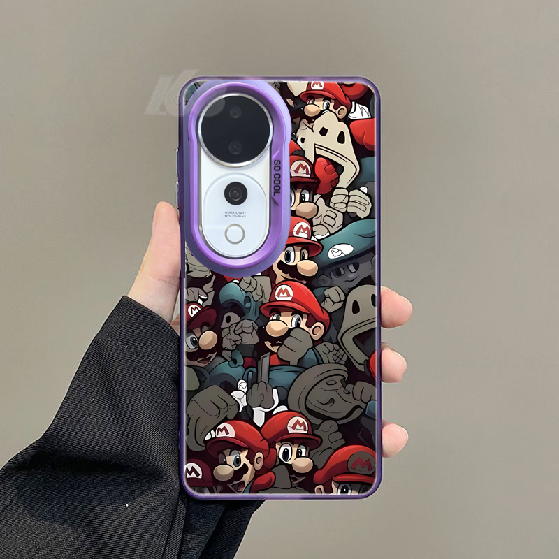 เคส Vivo V40 V30 V30E 5G เคส Vivo V40 V30 Pro การ์ตูน Mario กันกระแทกแมตต์ฮาร์ดเคสโทรศัพท์ป้องกันลายนิ้วมือปกหลัง