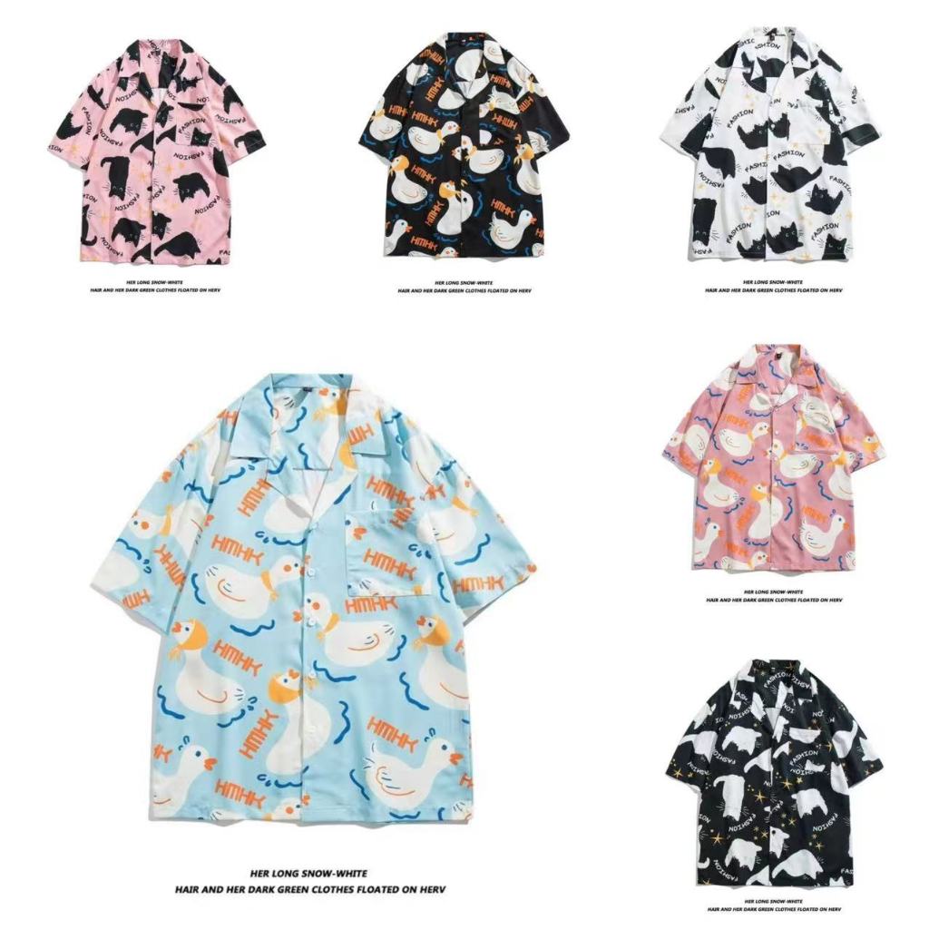 M-3XL เสื้อเชิ้ตผู้ชายแฟชั่นดอกไม้วินเทจฮาวายแขนสั้น เสื้อผู้ชาย M-3XL 100 แบบ รุ่น 1303 D74