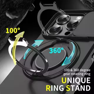 360°หมุนได้แหวนสําหรับiPhone 16 Pro Max 15 Pro Max 14 13 12 11 Pro 15 Plus 17 Pro Maxพร้อมขาตั้งLenกล้องป้องกันกันกระแทกปลอกแข็ง