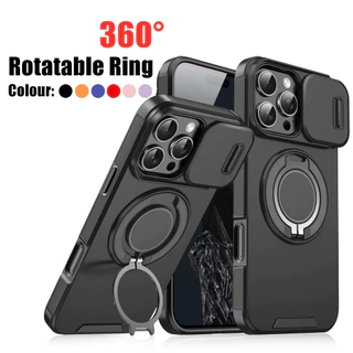 360°หมุนได้แหวนสําหรับiPhone 16 Pro Max 15 Pro Max 14 13 12 11 Pro 15 Plus 17 Pro Maxพร้อมขาตั้งLenกล้องป้องกันกันกระแทกปลอกแข็ง