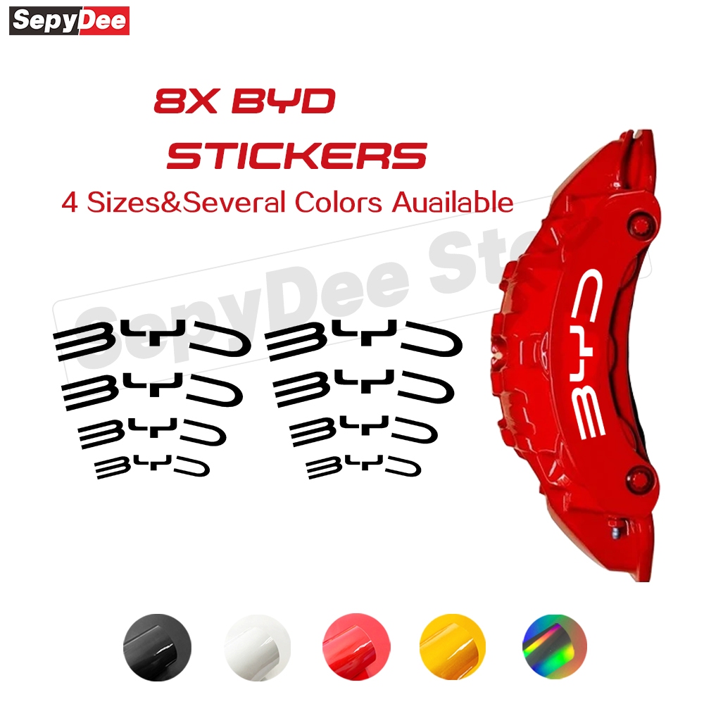 8x รถเบรค Caliper สติกเกอร์ Decals กันน้ําและทนอุณหภูมิสูงสําหรับ BYD Atto 3 Dolphin Seal อุปกรณ์เสริม