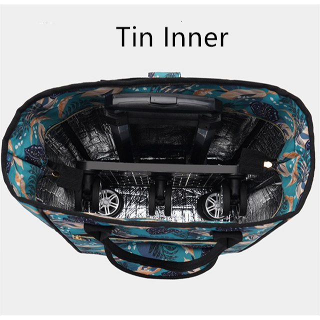 กระเป๋าเดินทางล้อลาก 360° หมุน5ล้อที่ถอดออกได้กระเป๋าสัมภาระรถเข็นช้อปปิ้งกระเป๋าที่มีรถเข็นพับเก็บได้เก็บเย็นดีบุกภายในชม. H099