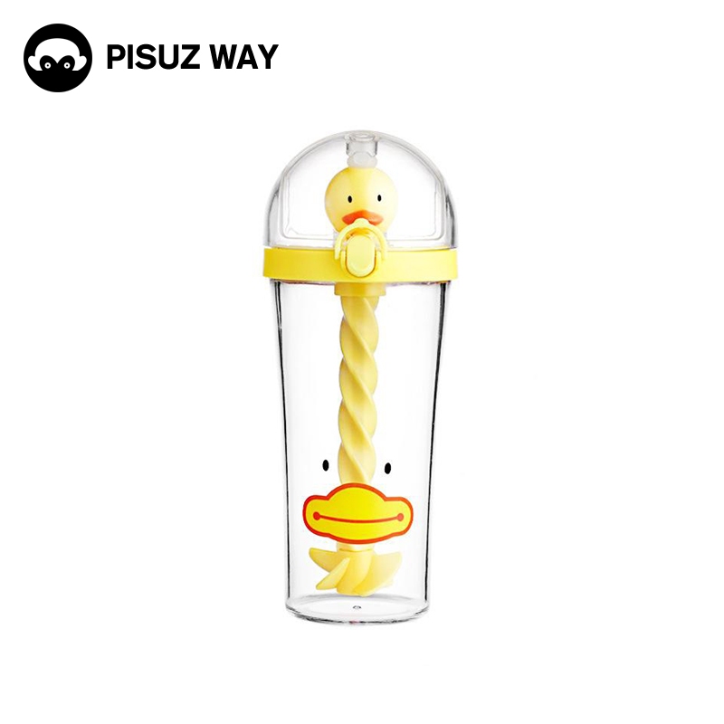 Pisuz Way แก้วน้ำมีฝาปิด มีหลอดดูด ลายน่ารัก มีไม้คนปั่นติดใบพัด ฝาครอบปิดให้อย่างดี ไม่มีหก500ml.