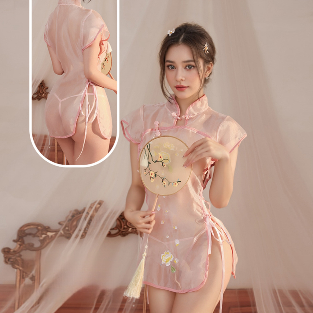 ชุดความรักกี่เพ้าสไตล์จีนพร้อมชุดนอนโปร่งใส-ชุดนอนฮั่นฝูแบบดั้งเดิมชุดนอนชุดนอน