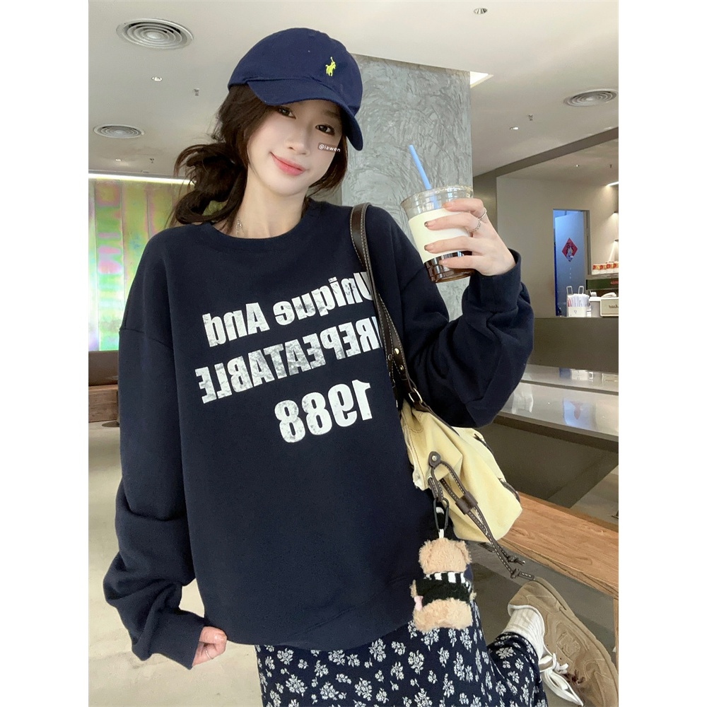 【BANKO】อเมริกันผู้หญิงฤดูใบไม้ร่วงหลวมย้อนยุคพิมพ์รอบคอเสื้อแขนยาว