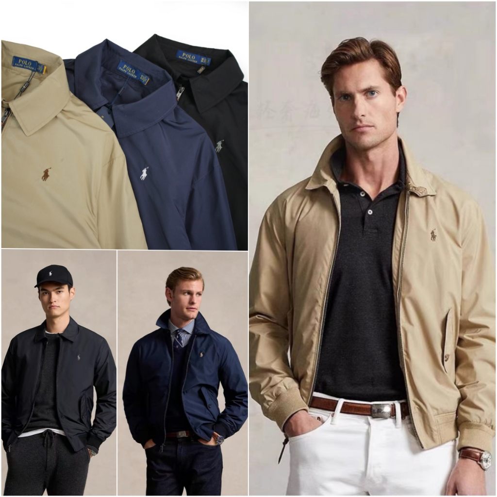 2024 ฤดูใบไม้ร่วงฤดูหนาว RL ผู้ชายขนาดเล็ก Horse Collar คลาสสิก Harrington Water-Repellent แจ็คเก็ตโปโลแขนยาวชายเสื้อ