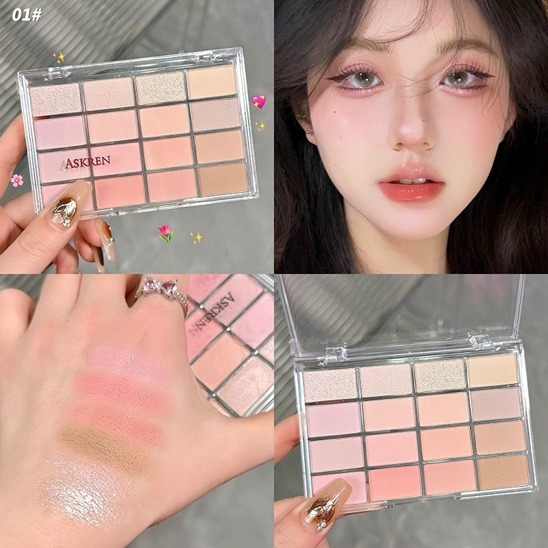 เกาหลีแฟชั่นสีเทาสีชมพูมะพร้าวสีน้ําตาล 16 สีอายแชโดว์พาเลทอเนกประสงค์ช่างแต่งหน้าคอนทัวร์ไฮไลท์บลัชออนแต่งหน้า
