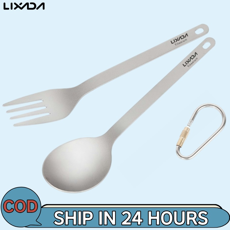 Lixada Lixada ชุดช้อน ส้อม และตะขอ ไทเทเนียม น้ำหนักเบา สำหรับแคมปิ้ง เดินป่า ปิกนิก 3 ชิ้น / เซต
