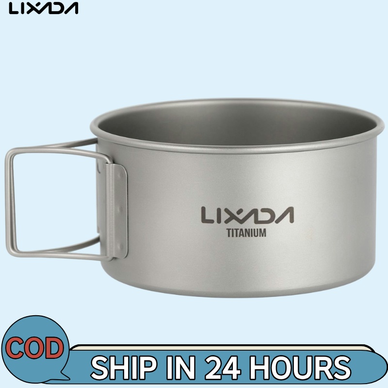 LIXADA ชามไทเทเนียม พร้อมที่จับ พับได้ สําหรับตั้งแคมป์กลางแจ้ง